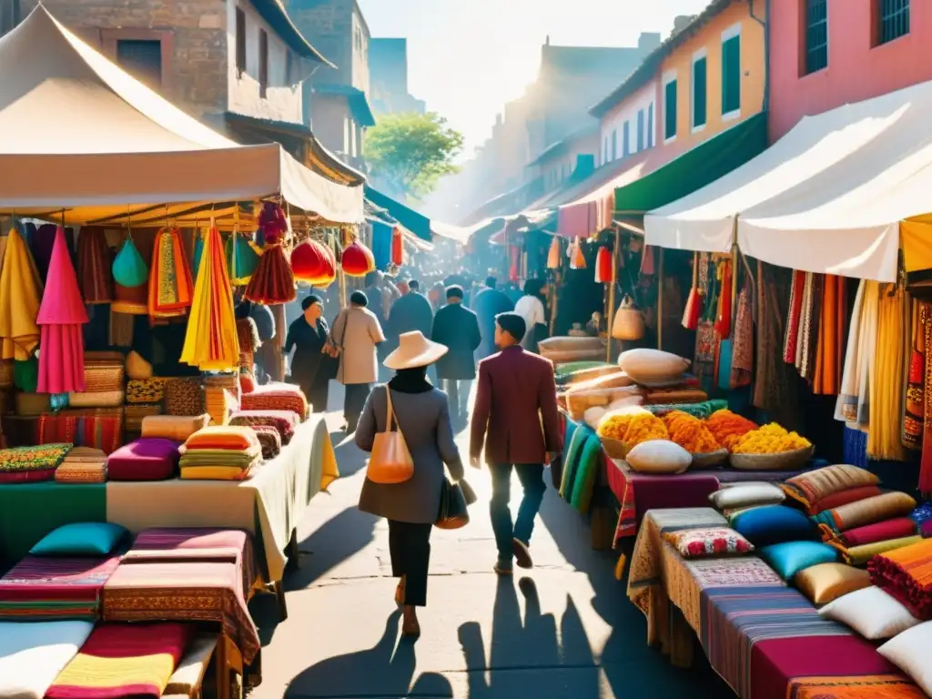 Mercado callejero multicultural: colores y tradiciones Vibrante mercado callejero con moda étnica para el día a día, ambiente inclusivo y festivo
