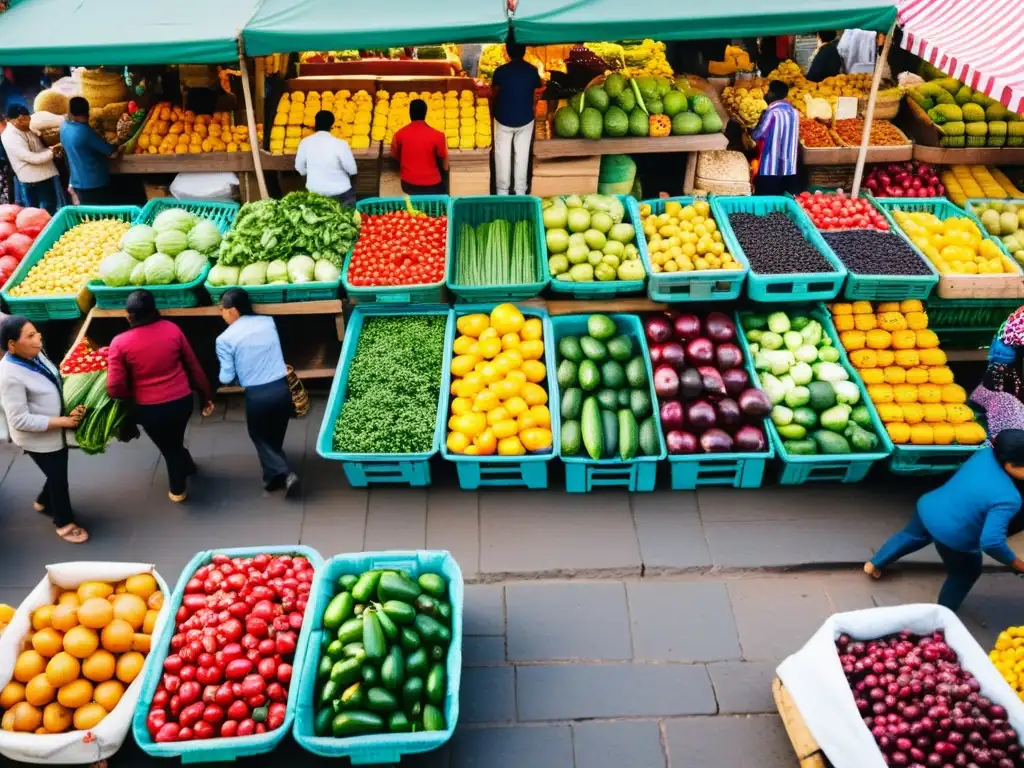 Un vibrante mercado de comida en Lima, Perú, reflejando la diversidad cultural y culinaria