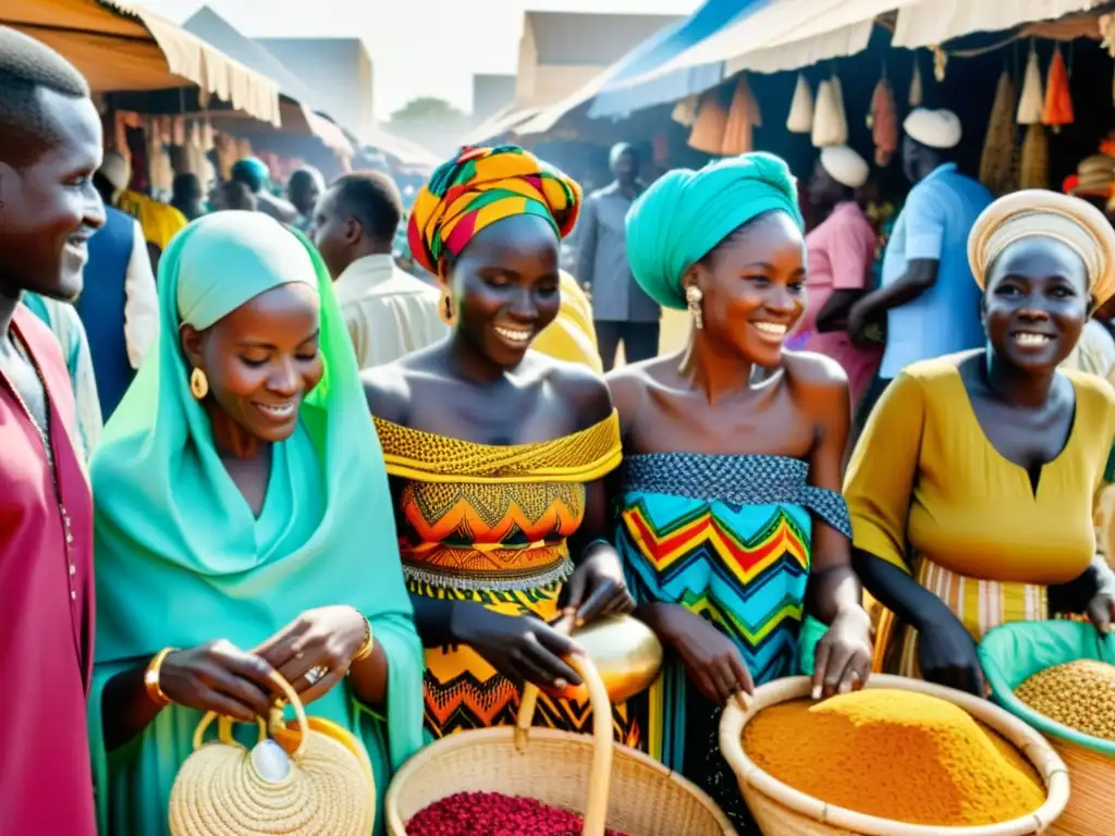 Vibrante mercado en Senegal: interacción cultural, colores, música y prácticas tradicionales