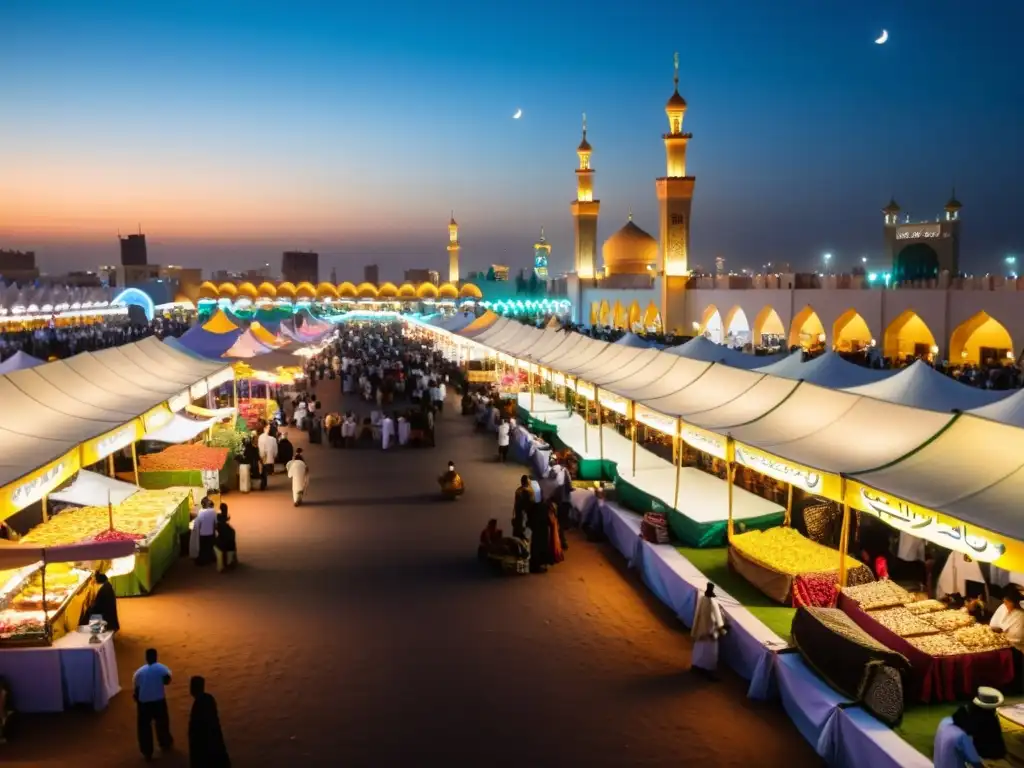 Un vibrante mercado nocturno en Riad, Arabia Saudita durante el sagrado mes de Ramadán