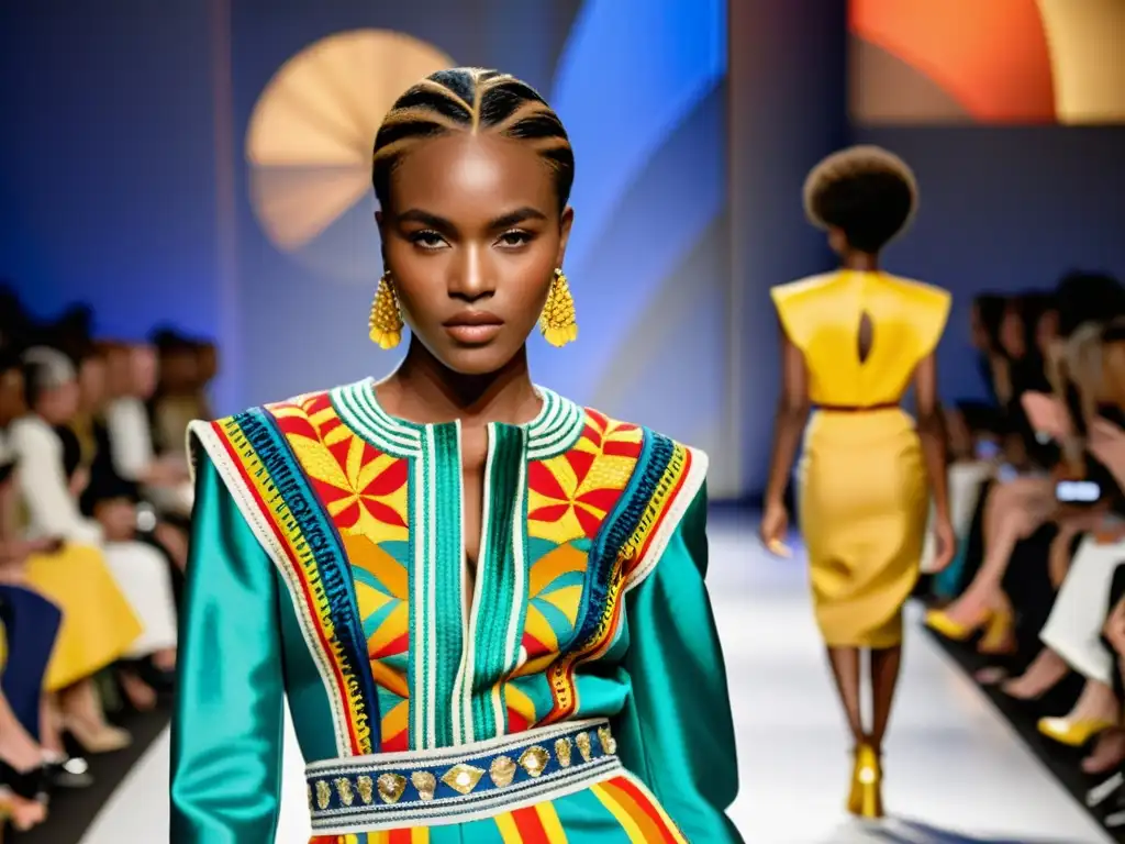 Vibrante moda de alta costura con impacto de patrones africanos, fusionando elegancia y tradición