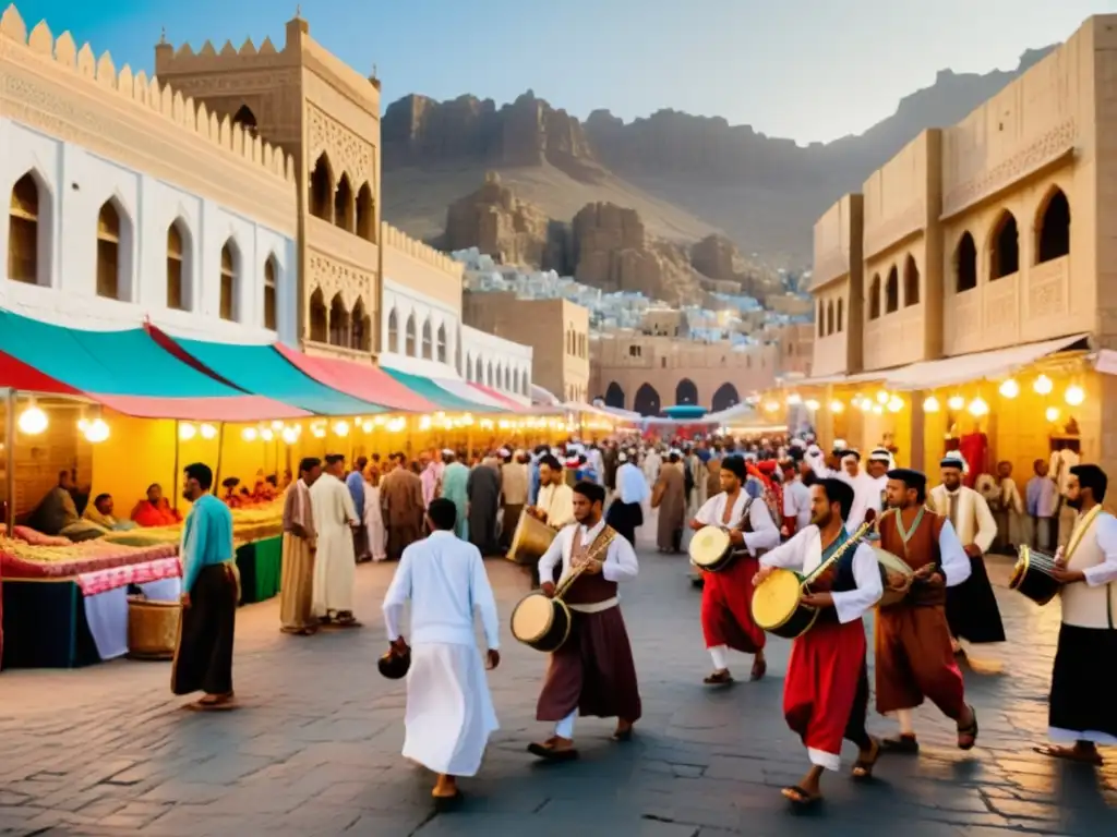 Vibrante celebración de AlHijra en Yemen, con música, coloridos trajes y actividades culturales en la calle