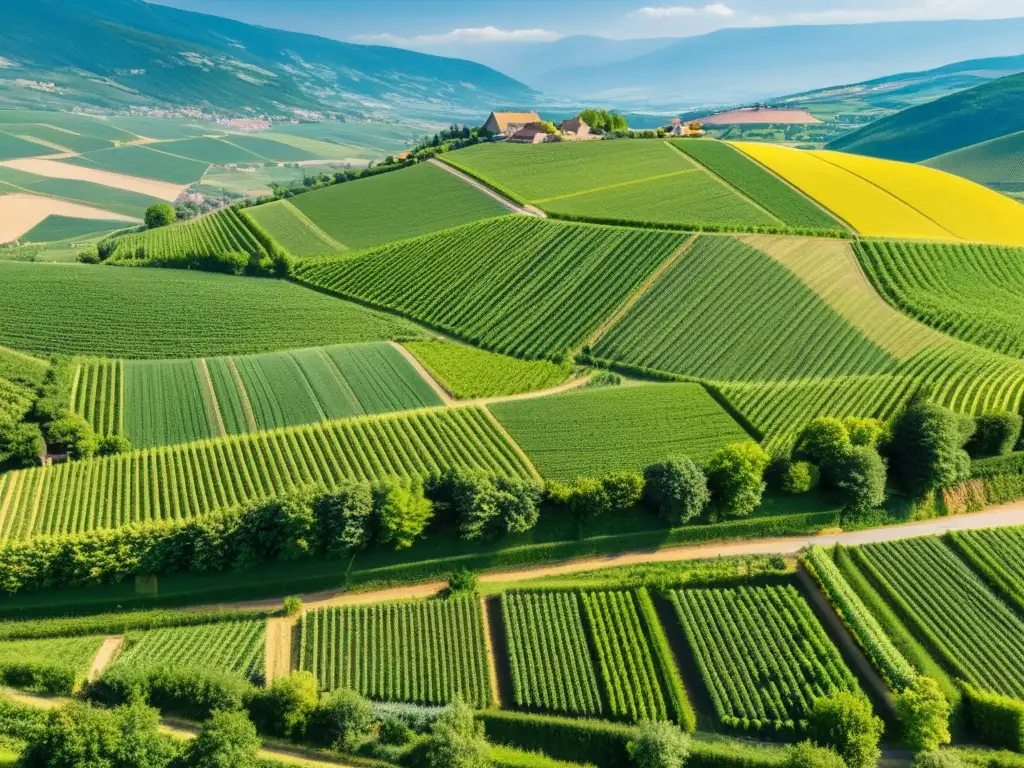 Vibrante paisaje de la región vinícola de Alsacia, con viñedos verdes que se extienden hasta el horizonte