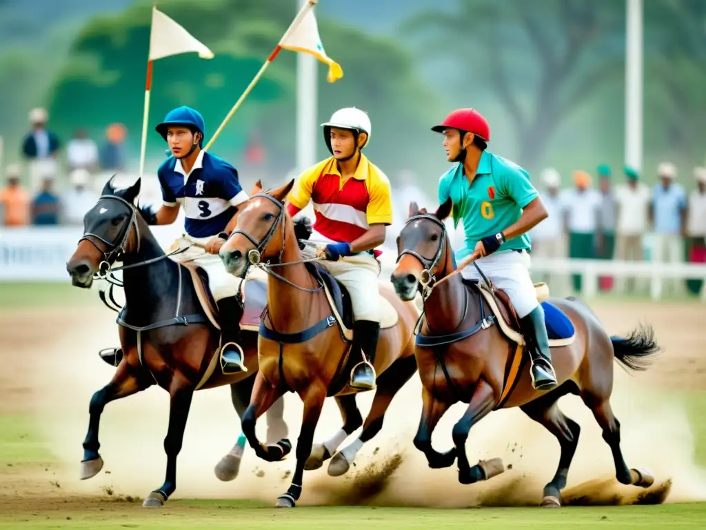 Polo vibrante en Manipur: tradición y emoción Vibrante partido de polo en Manipur, India, con jugadores en tradicional atuendo