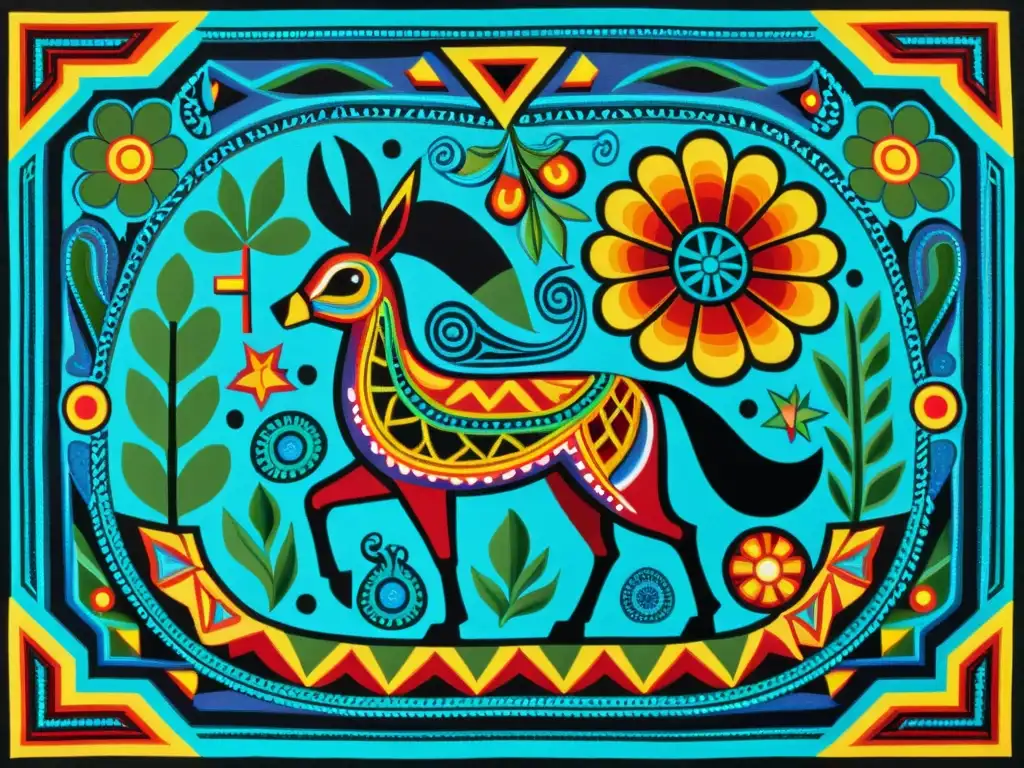 Vibrante pintura de lana Huichol, reflejo de la diversidad cultural y las lenguas indígenas de México