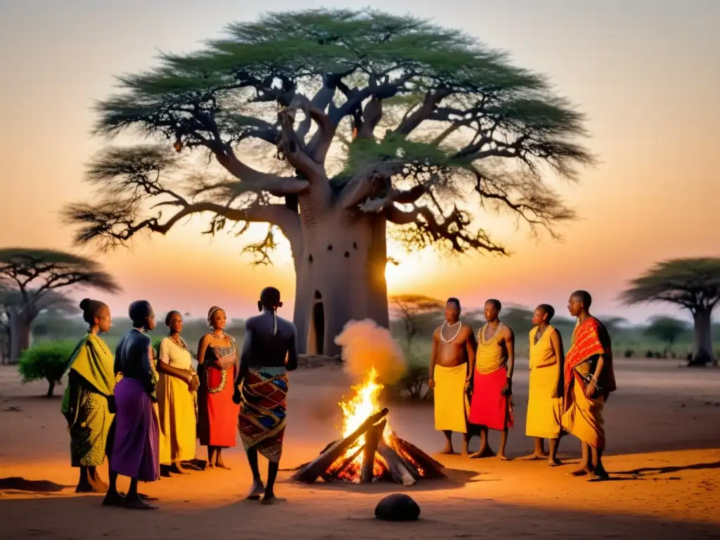 Ritual alrededor del fuego: Tradición africana Un vibrante ritual alrededor del fuego en una aldea africana francófona