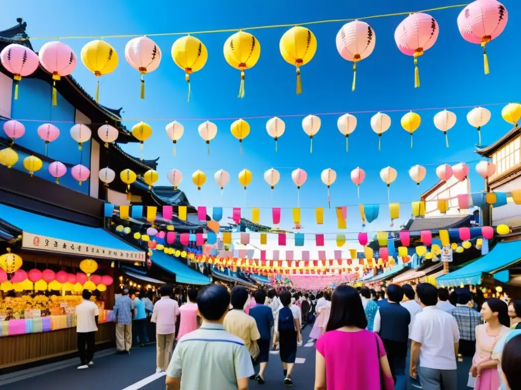 Vibrante tradición del Sendai Tanabata Matsuri: calles adornadas con coloridas decoraciones y gente disfrutando del festival japonés en verano