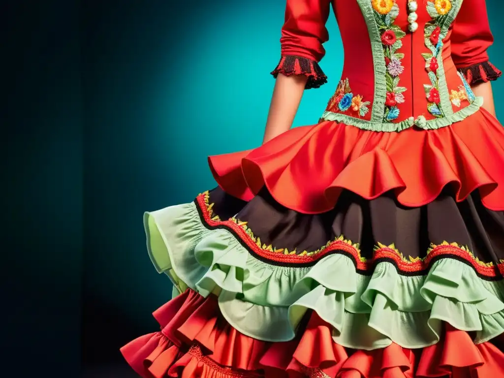 Vibrante vestido de bailarina de flamenco con influencia internacional de la moda flamenca