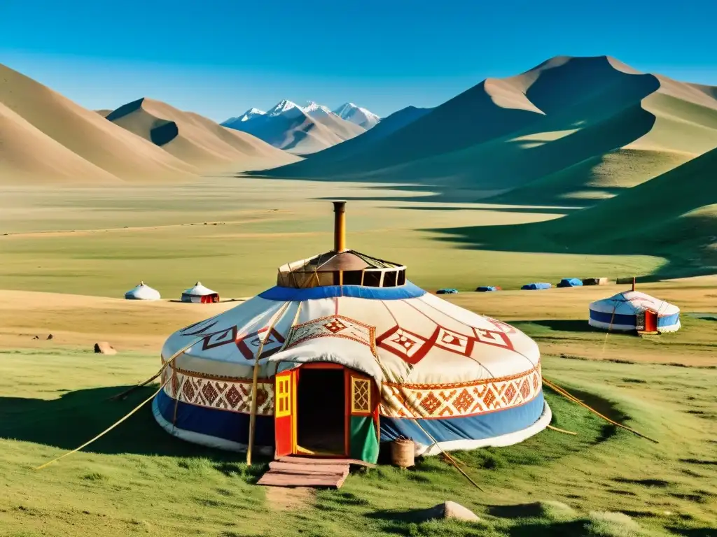 Vida en un Yurt Mongol tradicional: Familia nómada en la estepa, yurt colorido y paisaje vasto