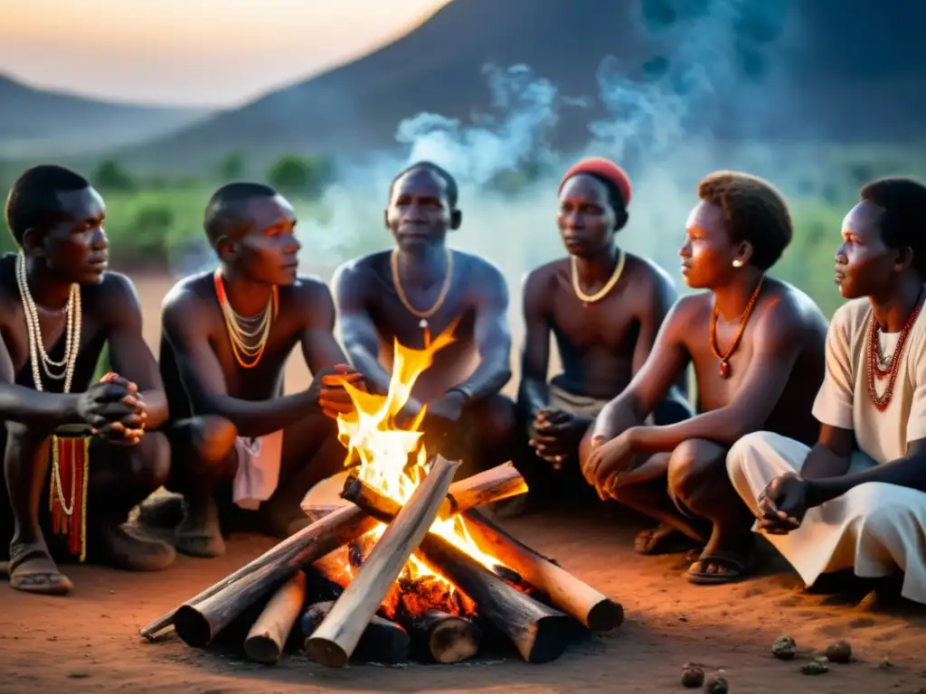 Villagers participan en ceremonia espiritual alrededor del fuego en África Francófona