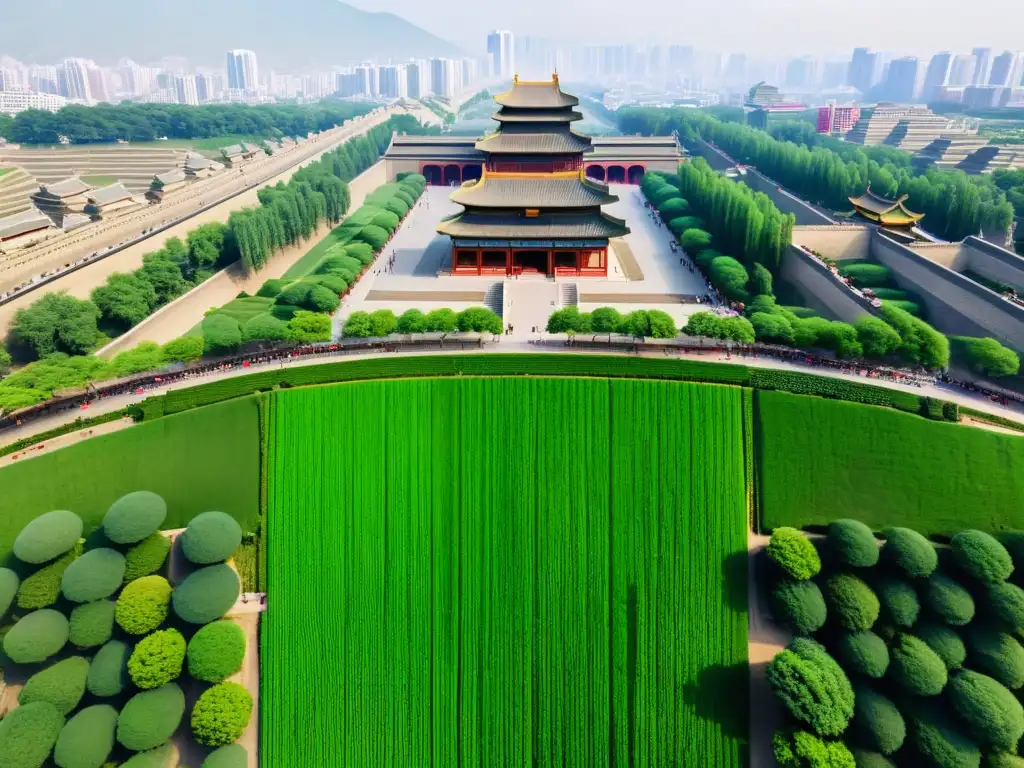 Vista aérea de la antigua ciudad de Xi'an, con la Ruta de la Seda itinerario cultural Asia entrelazándose en el paisaje histórico y moderno