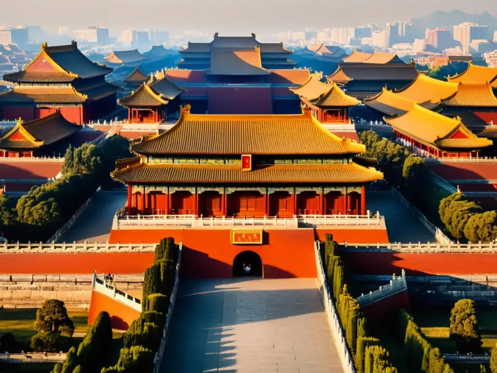 Vista aérea de la majestuosa Ciudad Prohibida en Beijing, China, revelando su historia imperial y opulencia arquitectónica