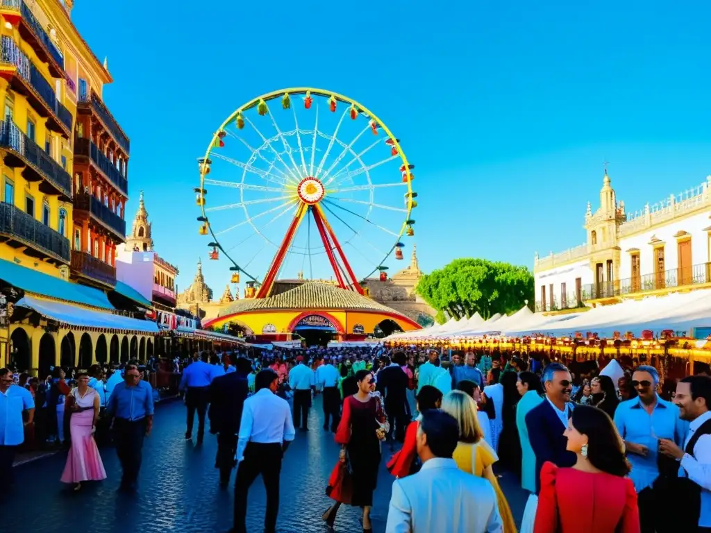 Vista animada de la Feria de Abril en Sevilla, con tradición y cultura en cada detalle